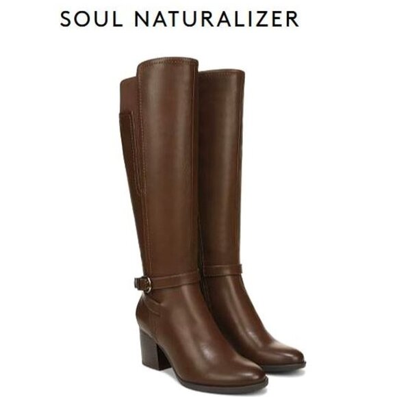 NWT!! - SOUL Uptown Wide Calf Knee High Boot in dark brown faux leather (9W) - Picture 1 of 11